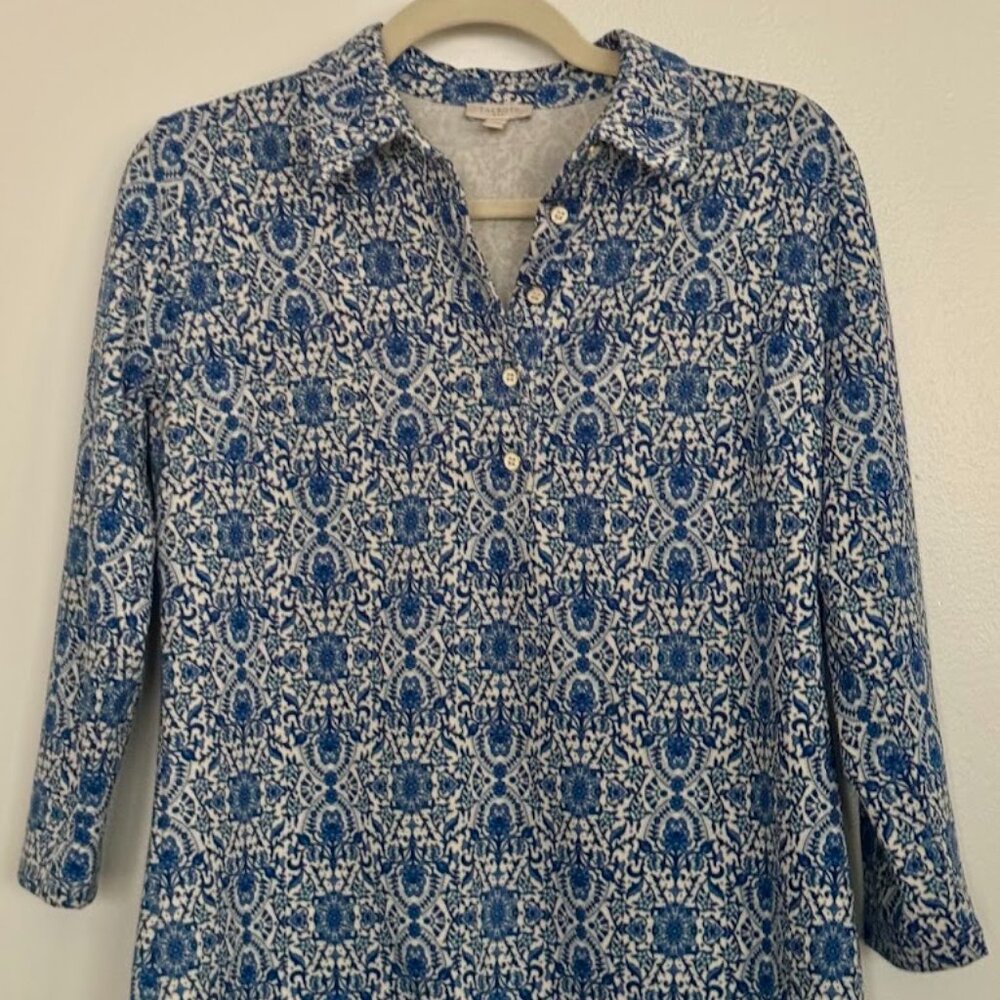 Talbots Women’s Blue Floral Paisley Scuba Knit Shirt